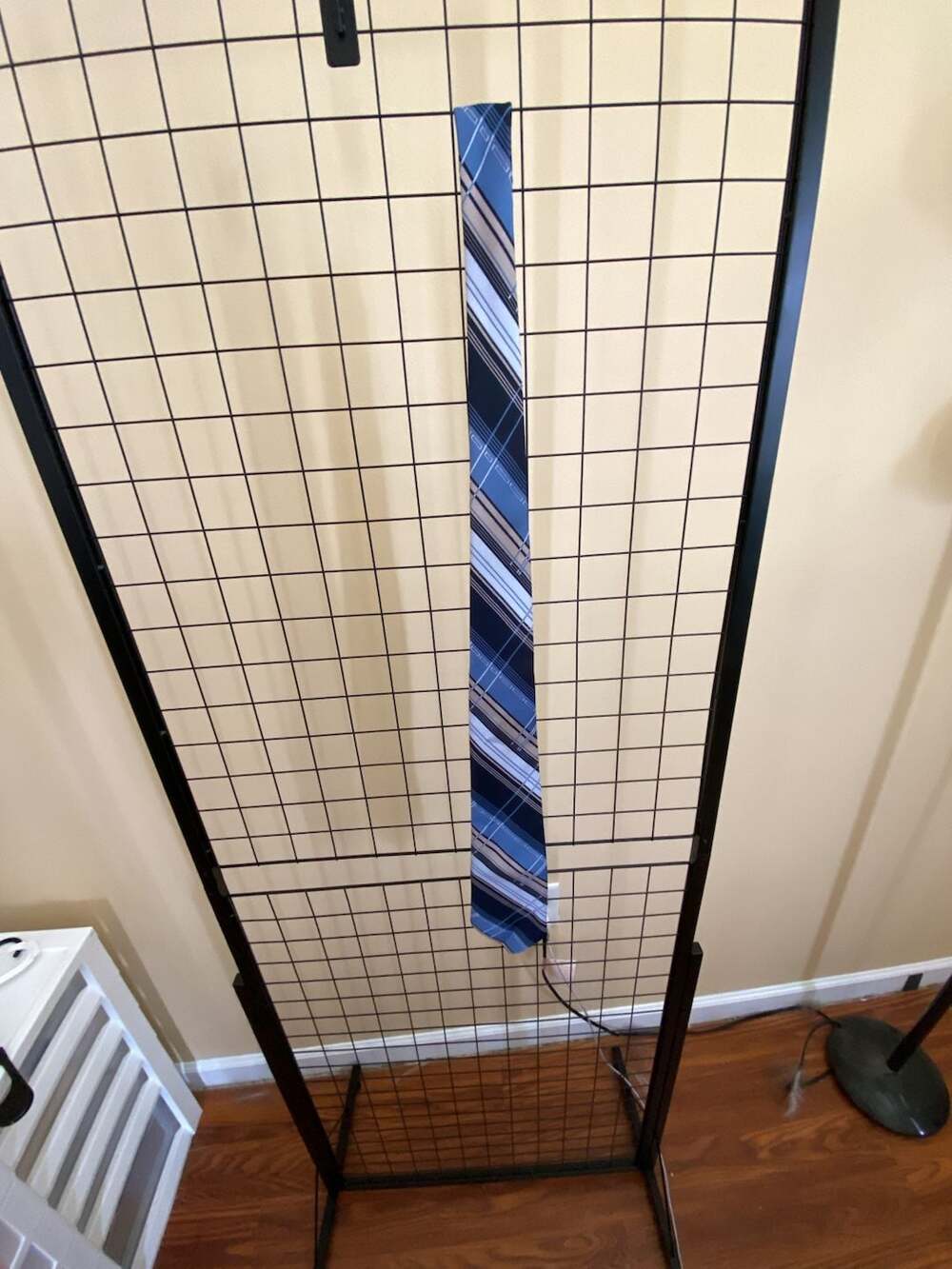 Nick Graham Men's Diagonal Stripe and Plaid Pattern Necktie in Blue and Silver